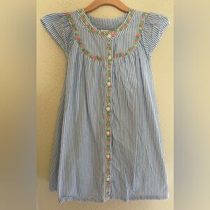 GAP Girl 5 Blue and White Stripe Spring Flutter-Sleeve Shirtdress